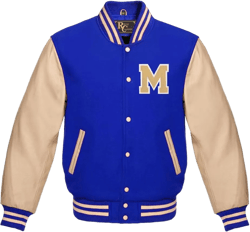Varsity Jacket Baseball Letterman Jacket Wool Multi and Cream Leather & Basketball With M Patch 8X-Large Royal Blue