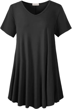 LARACE Casual Tops for Womens Summer Clothes Loose Fit Short Sleeve Shirts Flowy V Neck Tunic Plus Size Blouse Black Large