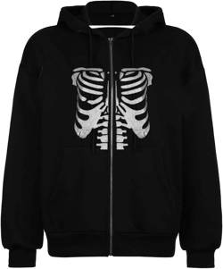 NUFIWI Women Graphic Printed Oversized Y2K Sweatshirt Zip Up Long Sleeve Hoodies Aesthetic Jacket Streetwear with Pockets Skeleton 1 Large
