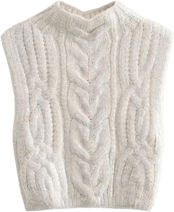 Women Cropped Metallic Cable-Knit Vest Sweater Sexy Sleeveless High Neck Female Waistcoat Small 2513