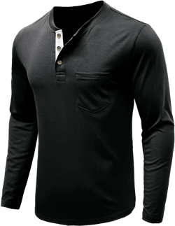 Henley Shirts for Men Casual Long/Short Sleeve Cotton T-Shirt Basic Button Tee Shirts with Pocket Medium 01 Black