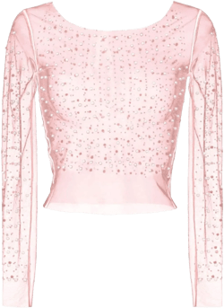 Women's Pearl Sheer Mesh Crop Top Rhinestone See Through Long Sleeve Round Neck Cover Up Blouses for Women