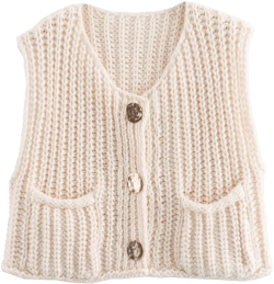 CHARTOU Women Chunky Knit Vest Button Down Sleeveless Sweater Tank Tops Going Out Outfits Medium Cream