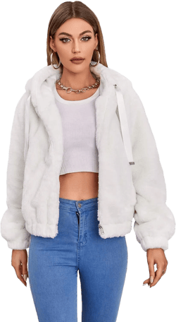 LY VAREY LIN Women's Zipper Sherpa Fuzzy Fleece Faux Fur Hooded Jacket with Pocket Medium Fy809white