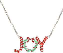 NEKOL Christmas BELIEVE JOY Candy Cane Wreath Deer Necklace for Women, Candy Cane Wreath Pendant Necklace, Perfect Holiday Jewelry for Christmas Celebrations