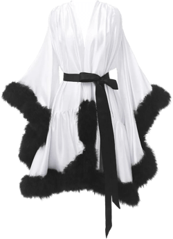 yinyyinhs Women's Feather Robe Silk Satin Bridal Dressing Gowns Short Nightgown Bathrobe Sleepwear Maternity Robe XX-Large White-black