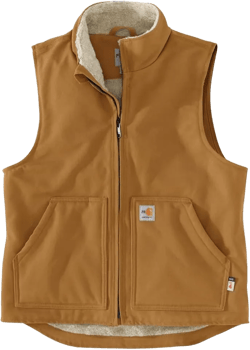 Carhartt Men's Flame Resistant Relaxed Fit Duck Sherpa-Lined Mock Neck Vest Carhartt Brown XX-Large Tall