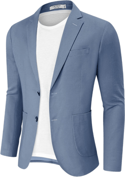 TURETRENDY Men's Casual Blazer Linen Sport Coat Two Button Lightweight Jackets Business Daily Suit Small Grey Blue
