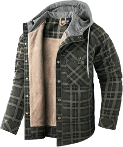 Mr.Stream Men's Hooded Coat Casual Thicken Plaid Work Flannel Snap Sherpa Lined Fleece Shirt Jacket XX-Large Green