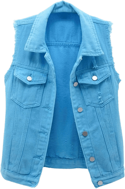 Womens Denim Vest Jacket Sleeveless Washed Ripped Crop Jacket Candy Color XX-Large Blue