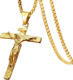 Jesus Crucifix Cross Pendant Necklace Stainless Steel/18K Gold Jesus Christ Baptism Christian Jewelry with Chain for Men