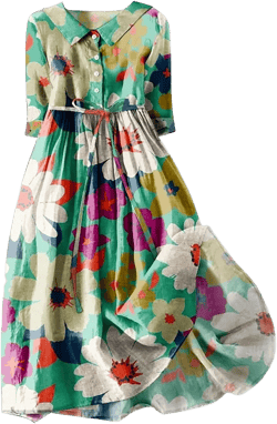 maisdgop Summer Dresses for Women Trendy Boho Lapel Neck Midi Dresses Pretty Floral Print Lace-Up Vacation Flowy Beach Dress Small 05 Green