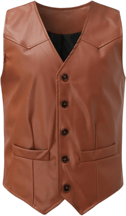 Men's V Neck Western Cowboy Vest Faux Leather Suit Vest Button Down Waistcoat Slim Fit Vintage Sleeveless Vest Jacket 3X-Large Brown
