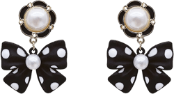 ONLYJUMP S925 Silver Needle Delicate Dainty Simple Tiny Bow Tie Ribbon Stud Earrings Handmade Sweet Bowknot Earrings for Women (Black Red) Black Flower Bow