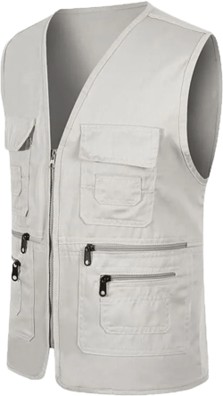 Men Casual Summer Cotton Vest Men's Sleeveless Jacket Multi Pocket Outdoors Waistcoat Male Work Overcoats X-Large Light Grey