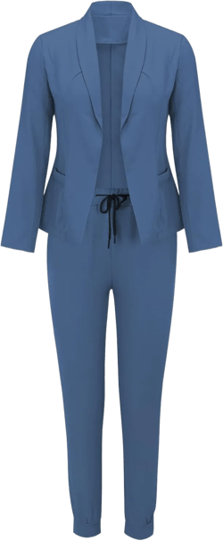 Women Blazer Set 2 Piece Outfits,Plaid Print Long Sleeve Blazer with Drawstring Pants Solid Business Casual Suit Set A-blue Medium