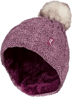 HEAT HOLDERS - Womens Thick Knit Thermal Winter Warm Beanie Hat with Pom Pom One Size Rose