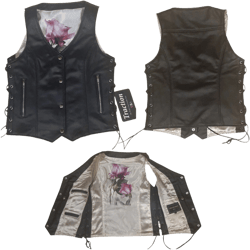 Ladies Leather Biker Vest with White Rose Lining 268