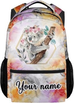 Personalized Koala Backpack Gifts with Text Name, 16 Inch Cute Koala Bookbag Durable, Lightweight, Large Capacity, Funny Animal Backpack for School Girls Kids Women Style-3-1