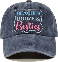 Beaches Besties Distressed Washed Blue Baseball Cap, Vintage Adjustable Cotton Cap, Beach Party Gifts for BFF, Travel Weekend Beach Vacation Gifts for Mom Sister Besties