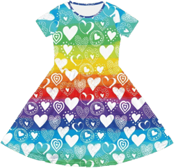 FOR U DESIGNS Short Sleeve Dress for Girls Summer Casual Dresses with Pockets Kids Outfits for 2-14 Years Toddlers Playwear 2-3T Rainbow Stripe Love Heart