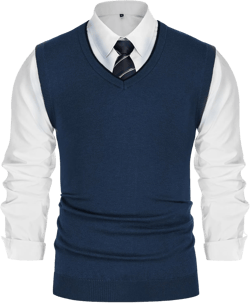 PJ PAUL JONES Mens Sweater Vest Wool Blended Knitted Vest Sweaters V-Neck Sleeveless Pullover Vests X-Large Denim Blue