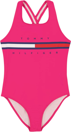 Tommy Hilfiger Girls' One-Piece and Bikini Swimsuits with UPF 50+ Sun Protection, Quick Drying Bathing Suit 8-10 Pink Yarrow