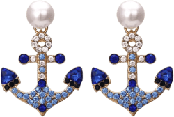 Blue Anchor Earrings for Women, Cute Anchor Statement Earrings, Nautical Anchor Dangle Earrings Hypoallergenic,Navy Sailor Ship Symbol Anchor Drop Earrings,Ocean Anchor Bohemian Earrings Studs
