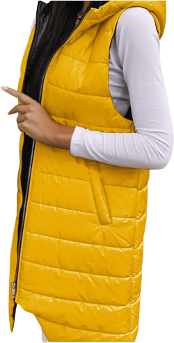 Womens Long Down Puffer Vest with Hood Winter Quilted Hooded Long Vest Plus Size Warm Sleeveless Jacket Vest Winter X-Large Yellow