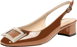 Amazon.com | WAYDERNS Women's Metal Buckle Ankle Strap Square Toe Slingback Chunky Low Heel Pumps Shoes 1.5 Inch | Pumps