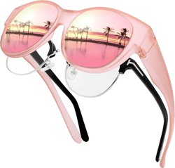 Polarized Sunglasses Fit Over Glasses for Women with UV400 Protection Oversized Round Cat Eye Sun Glasses for Women A01 Matte Pink/Pink Mirrored Lens