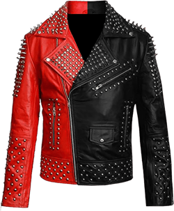 Men's Brando Motorcycle Jacket - Studded Spikes Punk Rock Multicolor Cowhide Leather Biker Jackets 4X-Large Red and Black Brando Jacket