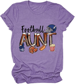 Football Aunt Shirts Womens Funny Sport Cute Graphic Tees Short Sleeve T Shirt Football Gift for Aunt XX-Large Purple