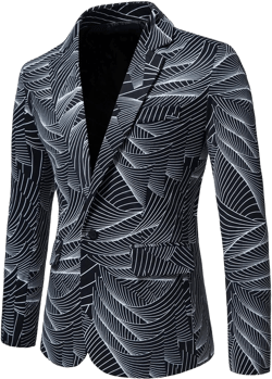 Mens Blazer, Gutori Men's One Button Suit Jacket Floral Print Slim Fit Casual Dinner Wedding Party Prom Business Coat XX-Large Bblack