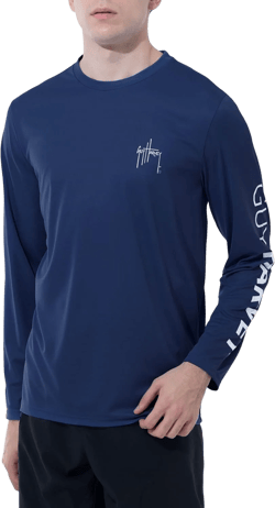 Guy Harvey Men's Long Sleeve Performance Sun Protection Shirt SPF UPF 30+ Large Estate Blue
