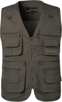 Men's Casual Lightweight Outdoor Vest - Quick Dry Fishing Vest with Multi Pockets - Sleeveless Hiking Utility Jacket