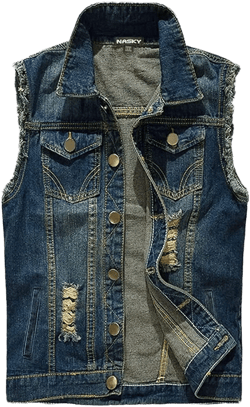 NASKY Men's Fit Retro Ripped Denim Vest Sleeveless Jean Vest and Jacket Dark Blue Large