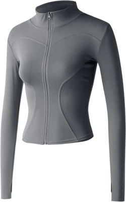 Gacaky Women's Slim Fit Lightweight Athletic Full Zip Stretchy Workout Running Track Jacket with Thumb Holes Medium Grey
