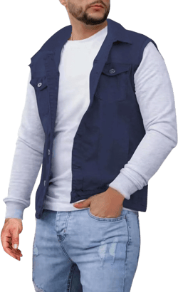 Men's Denim Vest Button Down Sleeveless Slim Fit Trucker Sleeveless Jean Jacket Lapel Vest Jacket Casual Vests Fall Large Navy