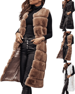 Womens Sleeveless Faux Fur Vest Winter Thick Warm Open Front Fleece Cardigan Sweater Long Fuzzy Jacket Coat Large White