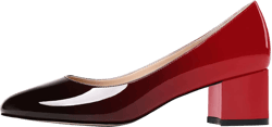 MODENCOCO Women's Patent Leather Round Toe Solid Slip On Chunky Low Heel Pumps Wedding Evening Dress Shoes 2 Inch 6 Red Black