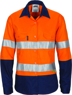 DNC Ladies HIVIS Cool-Breeze Cotton Shirt with 3M R/Tape - Long sleeve (3986)