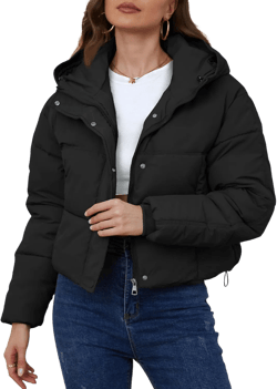 Yimoon Women's Cropped Puffer Jacket Hooded Zip Up Quilted Short Padded Coat Lightweight Winter Warm Outwear X-Small Black