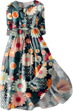 Women Retro Boho Floral Print Cotton Linen Dress Lapel Button 3/4 Sleeve Casual Midi Shirt Dresses Summer Pleated Dress Large Blue