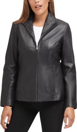 Cole Haan Women's Leather Wing Collared Jacket (Standard and Plus Size) XX-Large True Black