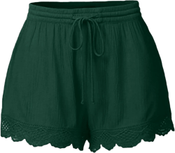 Womens Casual Shorts Drawstring Elastic Waist Lace Trim Summer Beach Shorts Lightweight Loose Yoga Athletic Shorts Large Green（with Pockets）