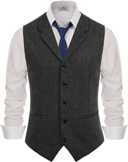 PJ PAUL JONES Mens Western Herringbone Suit Vest Tweed Wool Blend Slim Fit Waistcoat Medium A-dark Gray