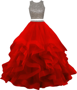 Honeydress Women's Sexy Beaded Layered Ruffles Tulle Two Pieces Prom Dress 20 Plus Red