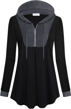 Bulotus Women's Quarter Zip Hoodies Pullover Long Sleeve Color Block Tunic Tops Drawstring Lightweight Sweatshirts