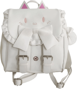 Lolita Backpack for Women Kawaii Cat Embroidery Big Bowknot Sweet Cartoon Bag (White, One_Size)